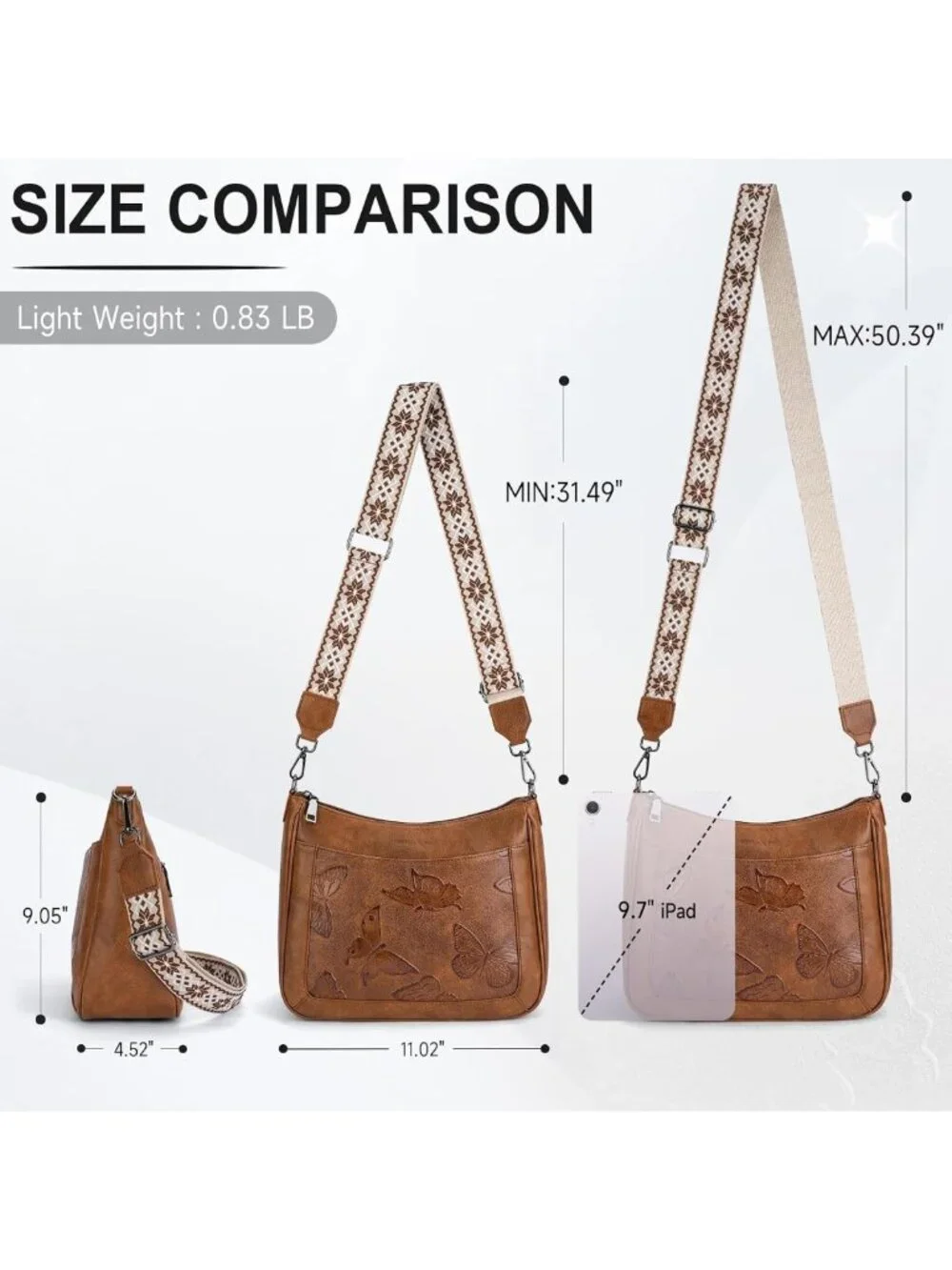 Trendy Vegan Leather Butterfly Crossbody Bag for Women - Medium Hobo Purse